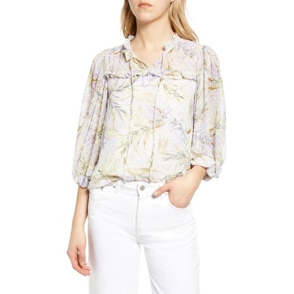 NWT CeCe Clip Dot Ruffle Blouse Small Soft Violet Floral Feminine Romantic Sheer - Picture 1 of 10
